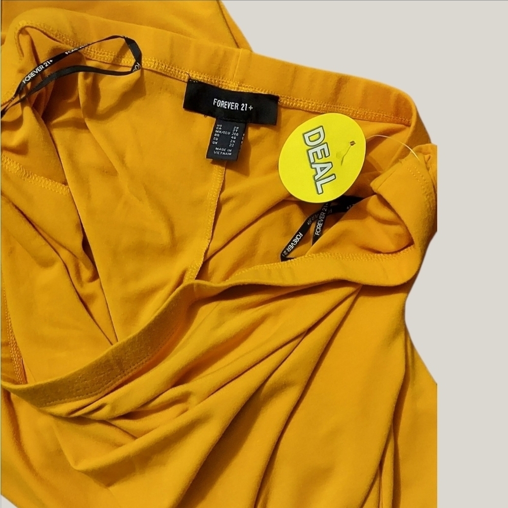 NWT Forever 21+ Strapless Mustard Bodycon Tube Dress ~sz 2X - Picture 3 of 4